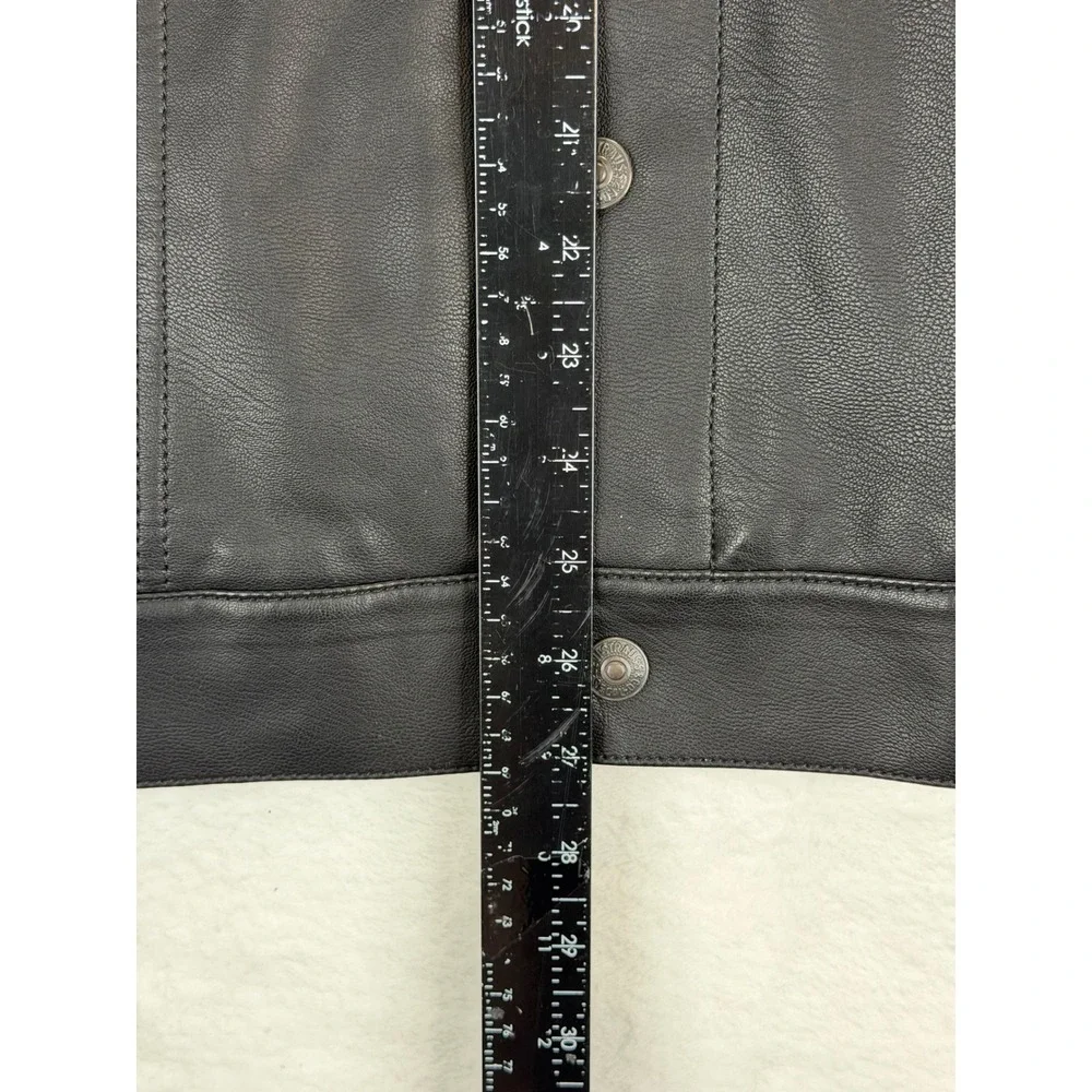 Levis Mens Black Faux Leather Trucker Jacket XXL Button Front - Picture 6 of 12